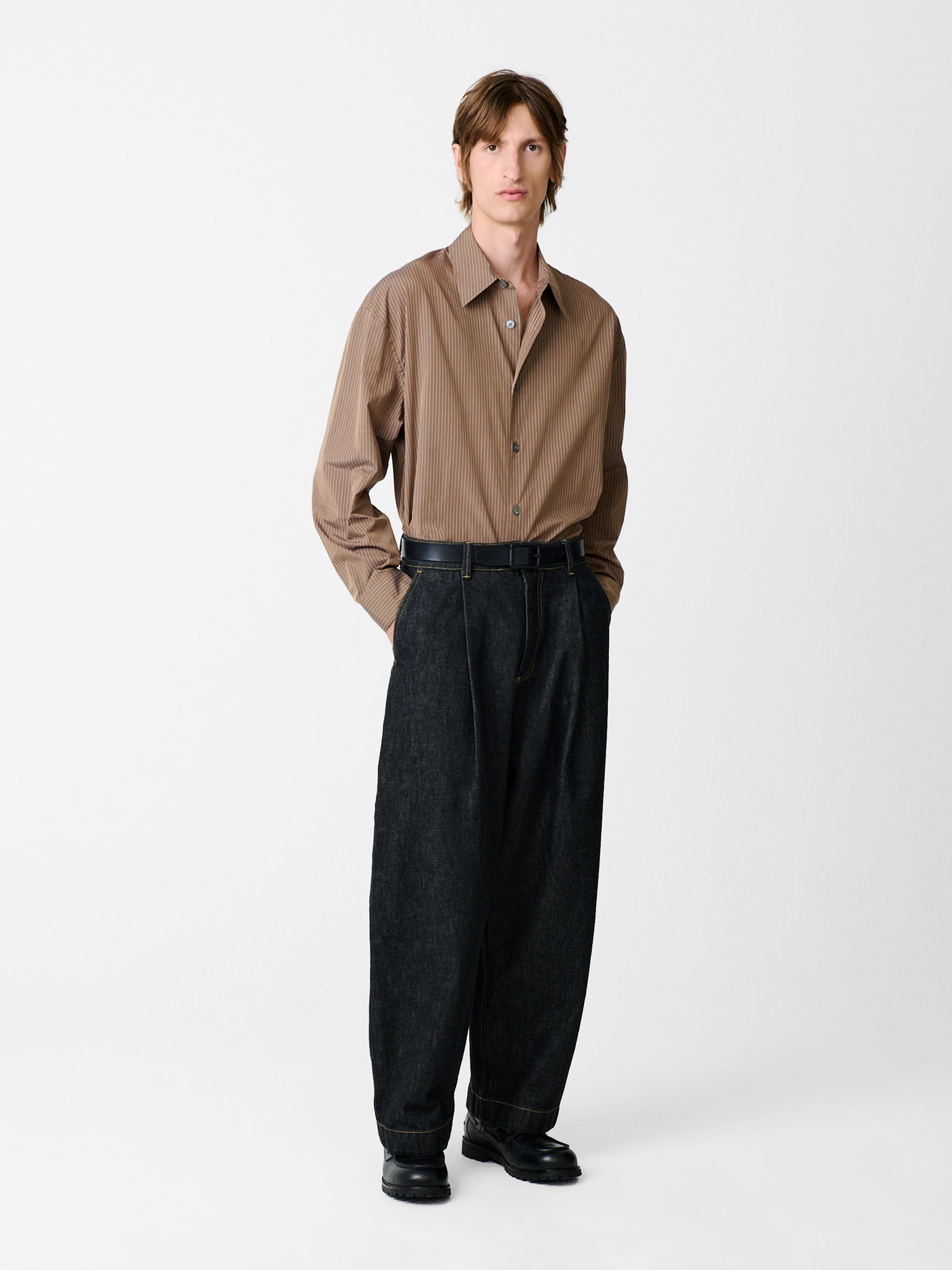 Strike Shirt in Toffee Stripe - Studio Nicholson