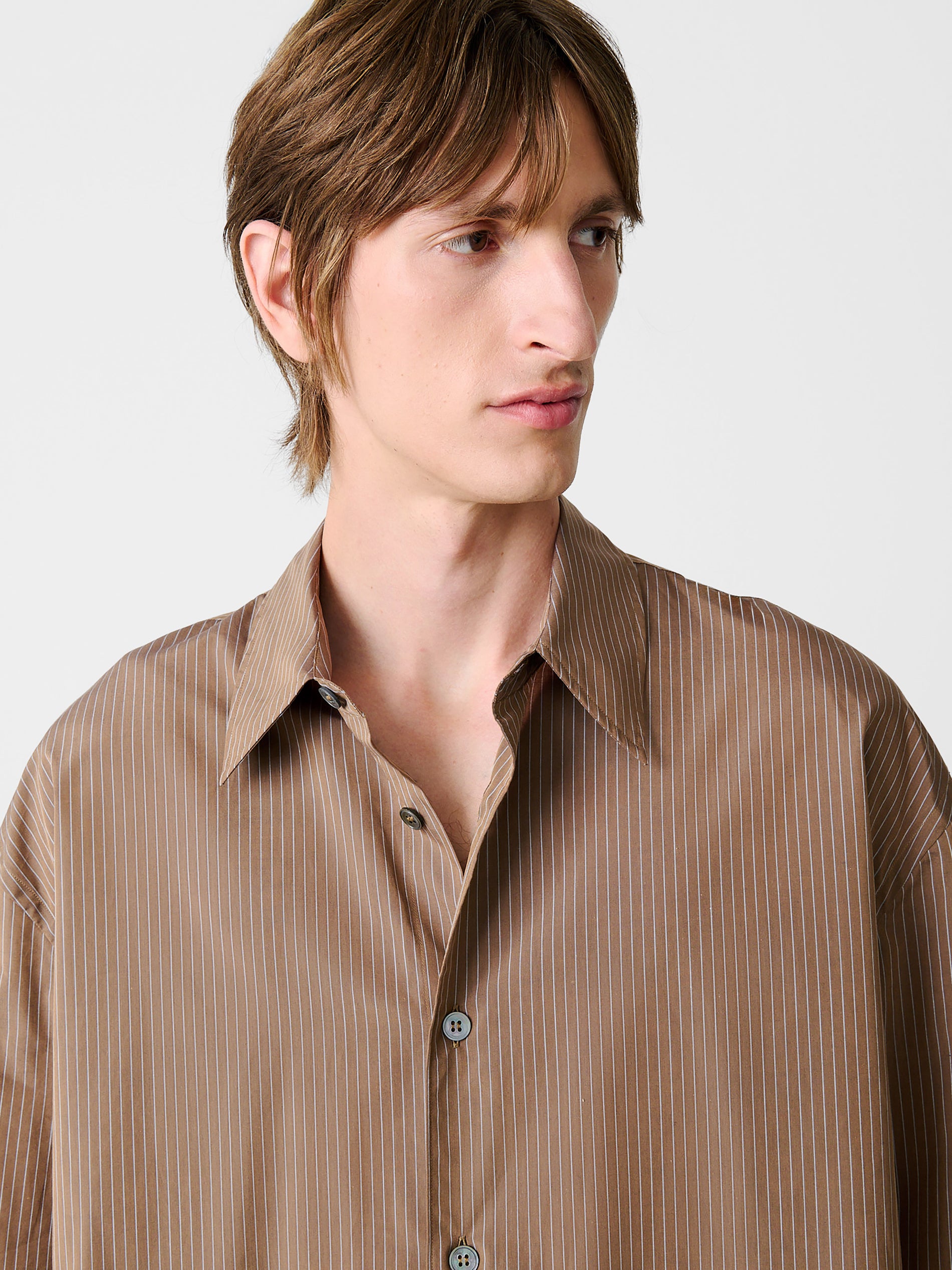 Strike Shirt in Toffee Stripe - Studio Nicholson