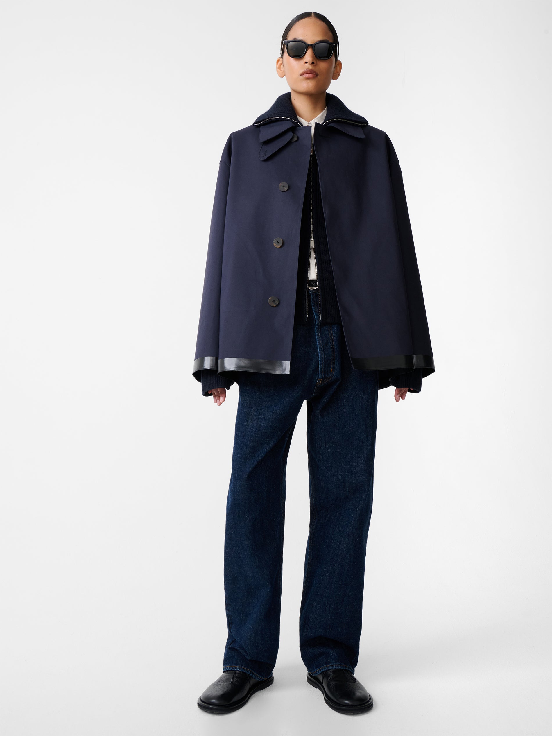 SN x Mackintosh Teviot Short Mac Coat in Navy - Studio Nicholson
