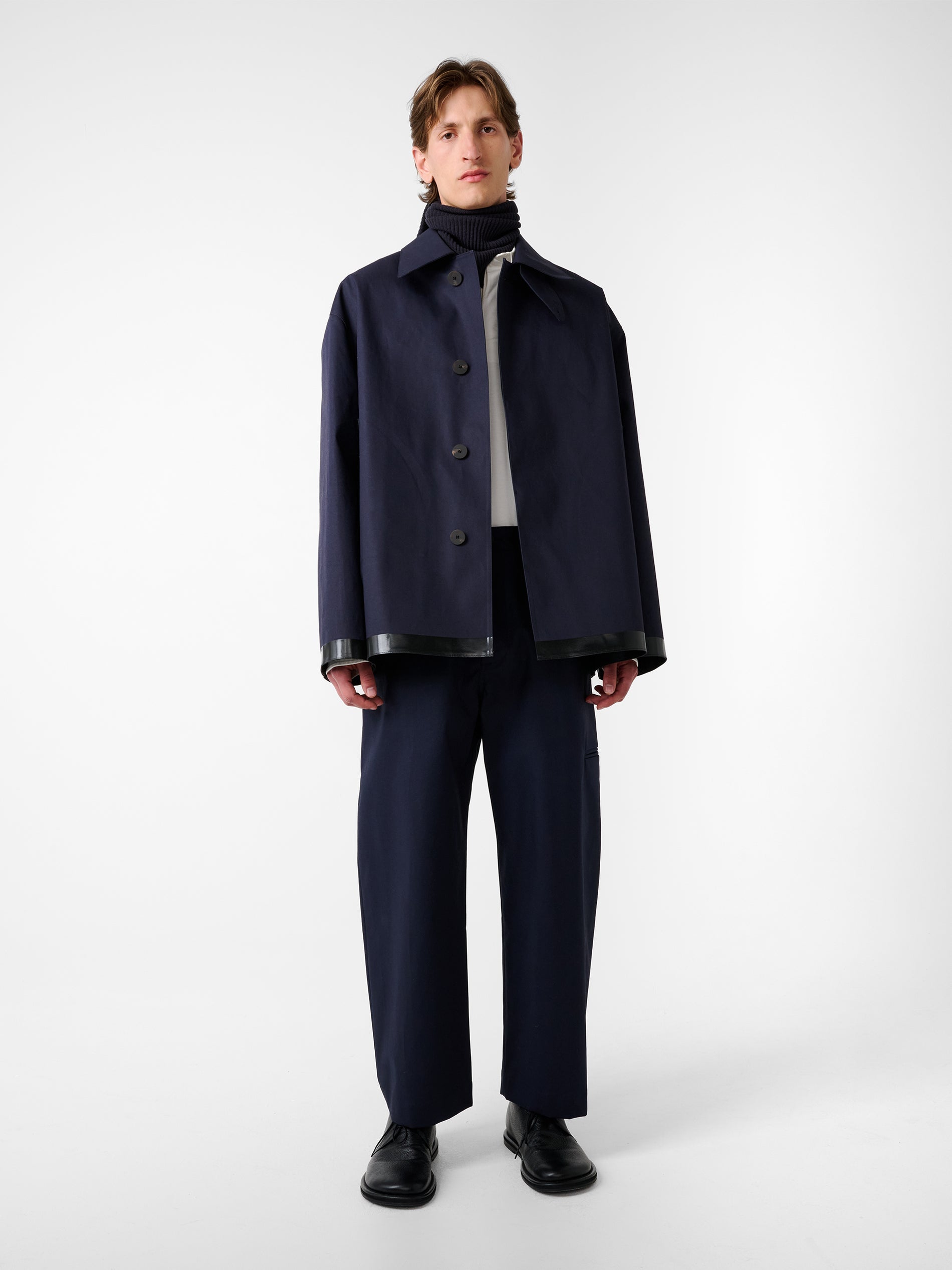 SN x Mackintosh Teviot Short Mac Coat in Navy - Studio Nicholson