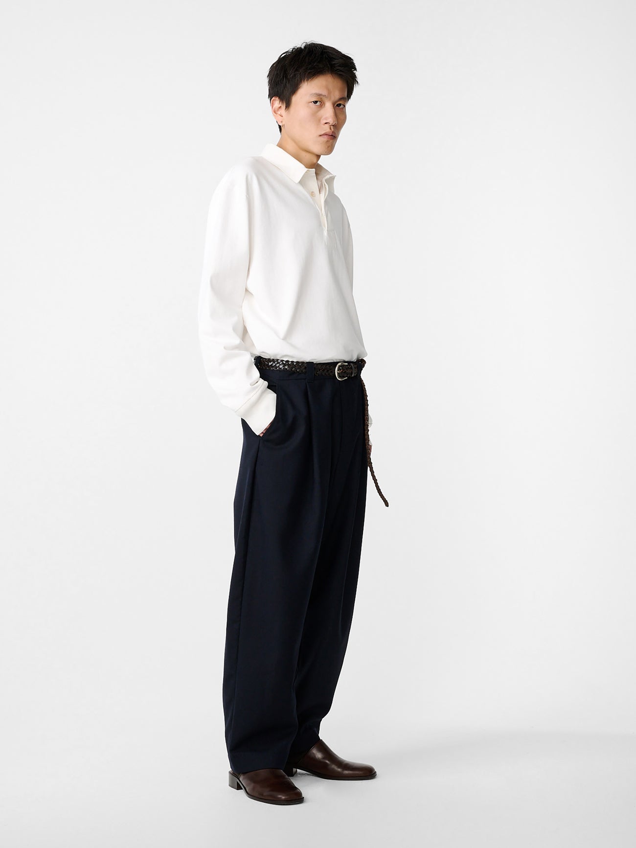 Tuck Heritage Wool Pant in Darkest Navy - Studio Nicholson