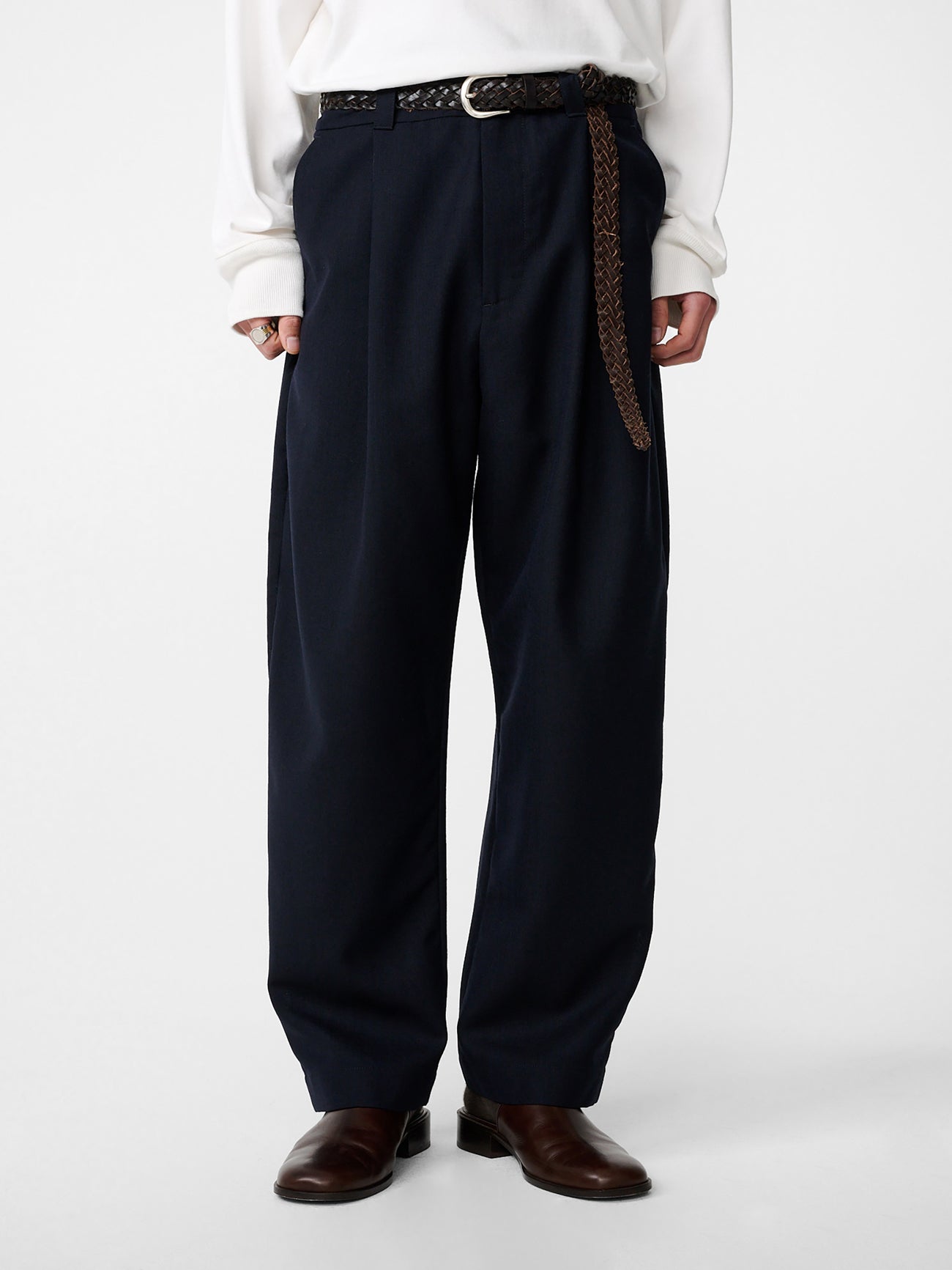 Tuck Heritage Wool Pant in Darkest Navy - Studio Nicholson