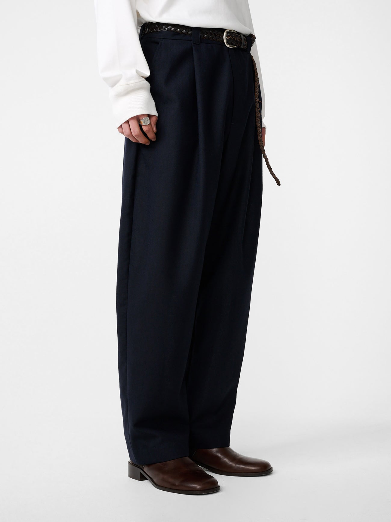Tuck Heritage Wool Pant in Darkest Navy - Studio Nicholson