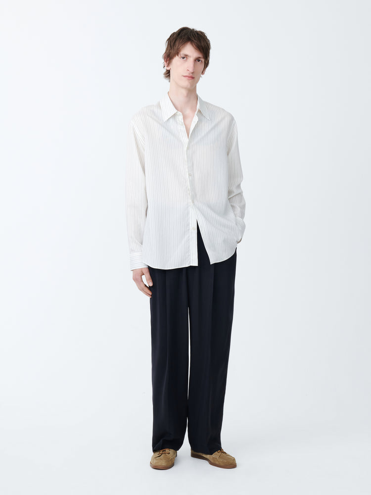 View Silk Shirt in Ecru / Black Stripe