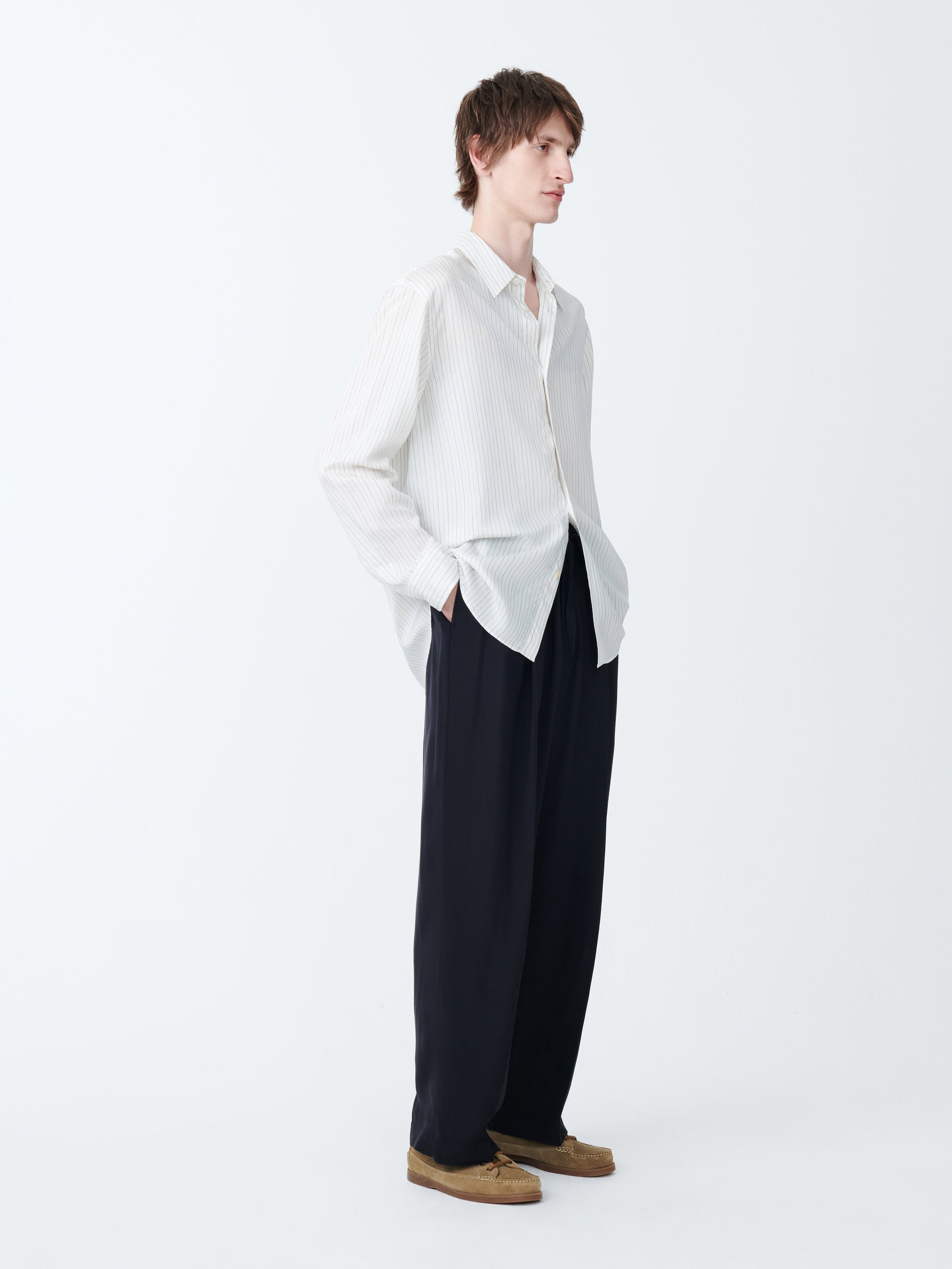 View Silk Shirt in Ecru / Black Stripe