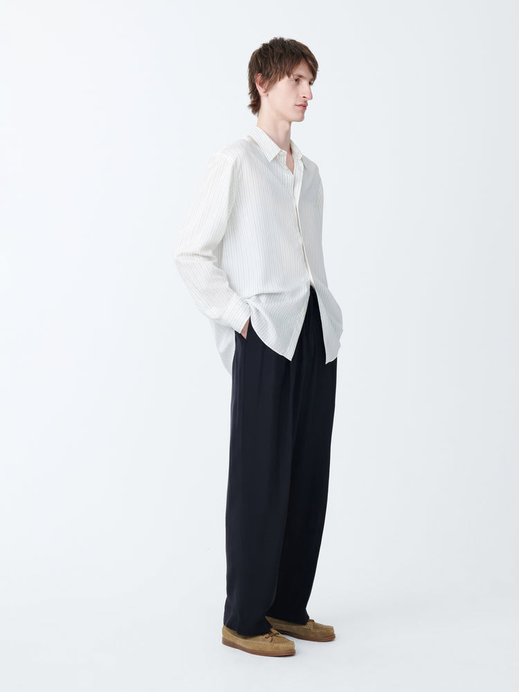 View Silk Shirt in Ecru / Black Stripe