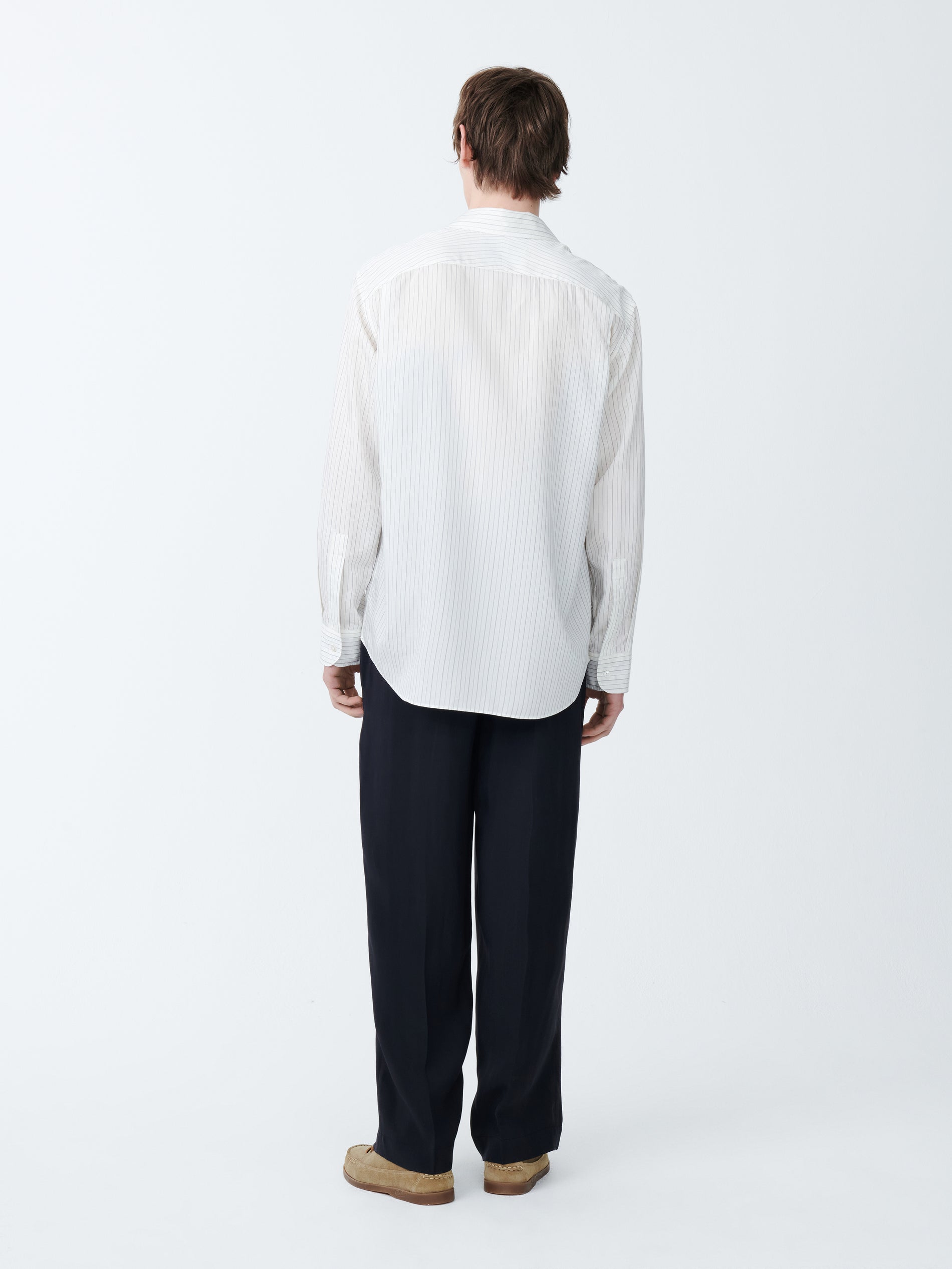 View Silk Shirt in Ecru / Black Stripe