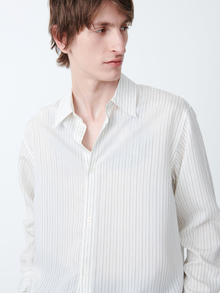 View Silk Shirt in Ecru / Black Stripe
