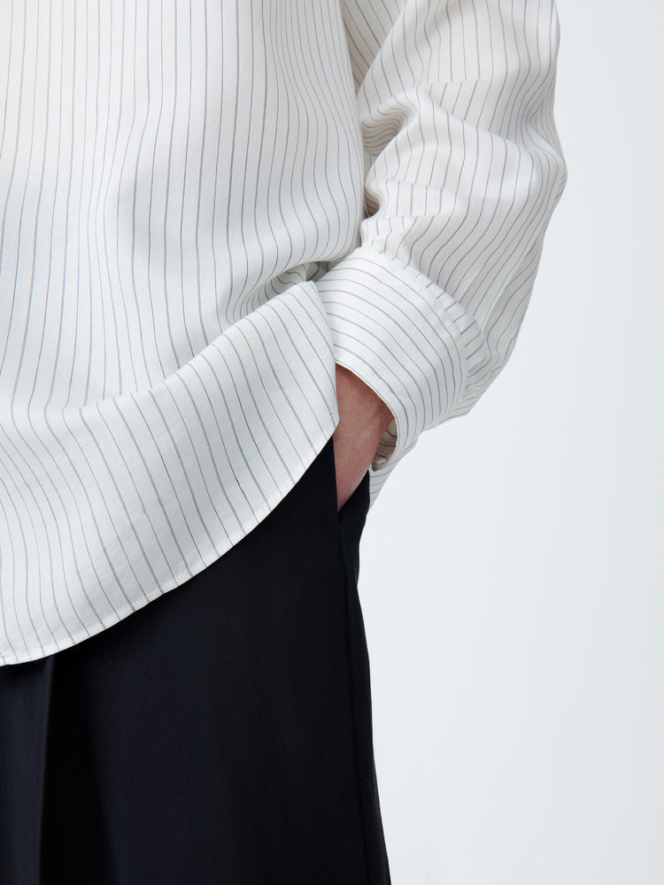 View Silk Shirt in Ecru / Black Stripe