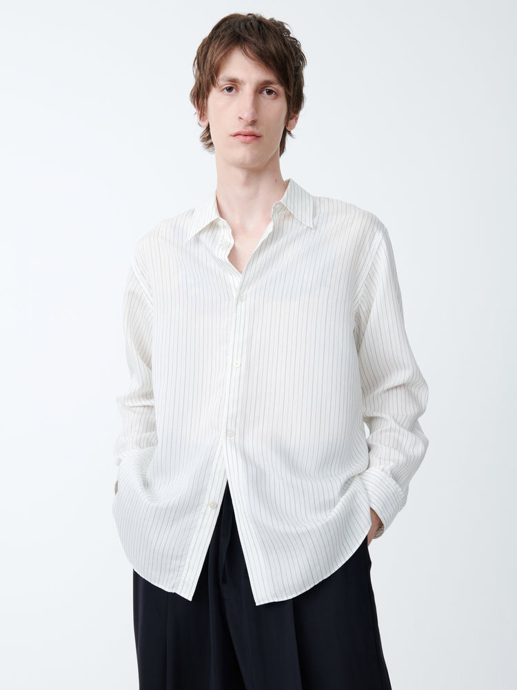 View Silk Shirt in Ecru / Black Stripe