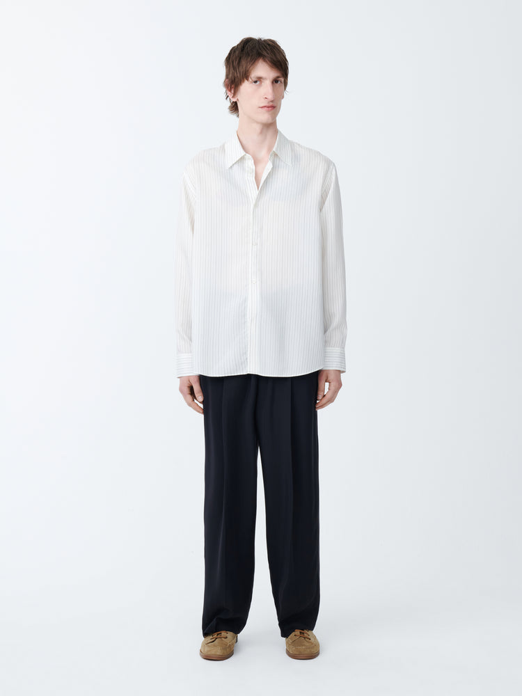 View Silk Shirt in Ecru / Black Stripe