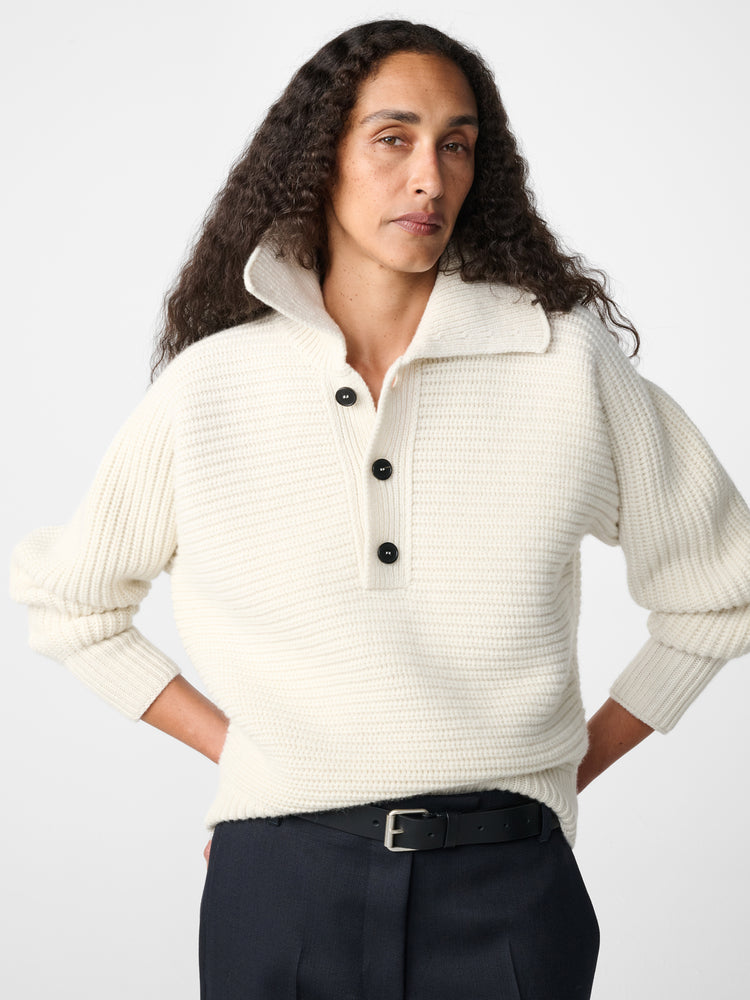 Walton Lambswool Knit Polo in Parchment