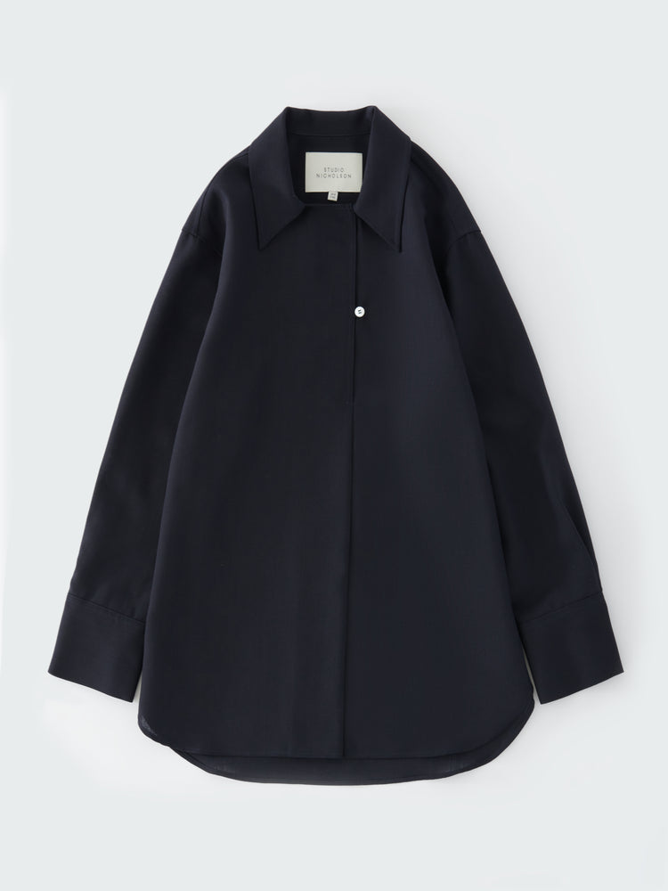 Wilton Tropical Wool Shirt in Darkest Navy