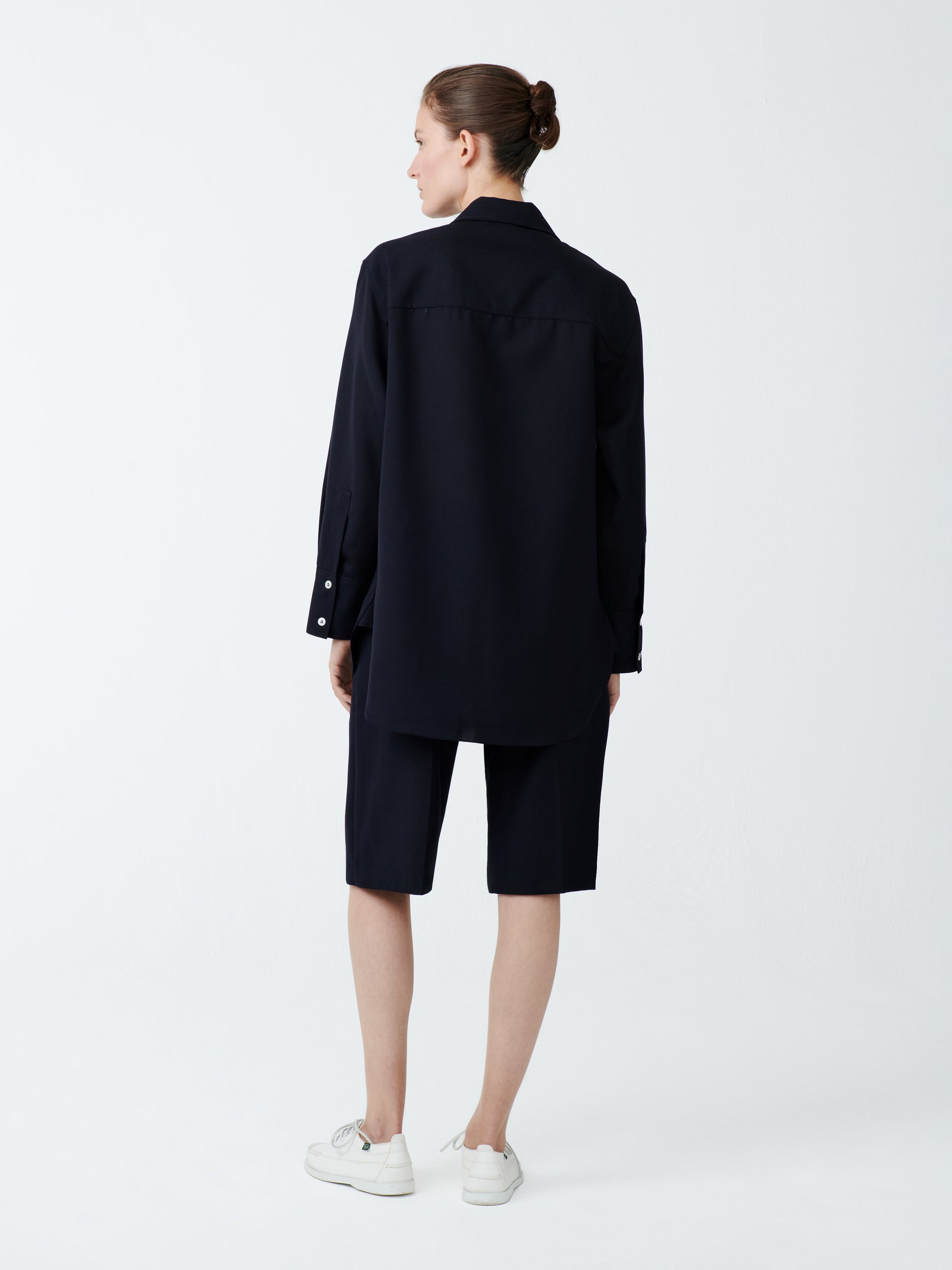 Wilton Tropical Wool Shirt in Darkest Navy - Studio Nicholson