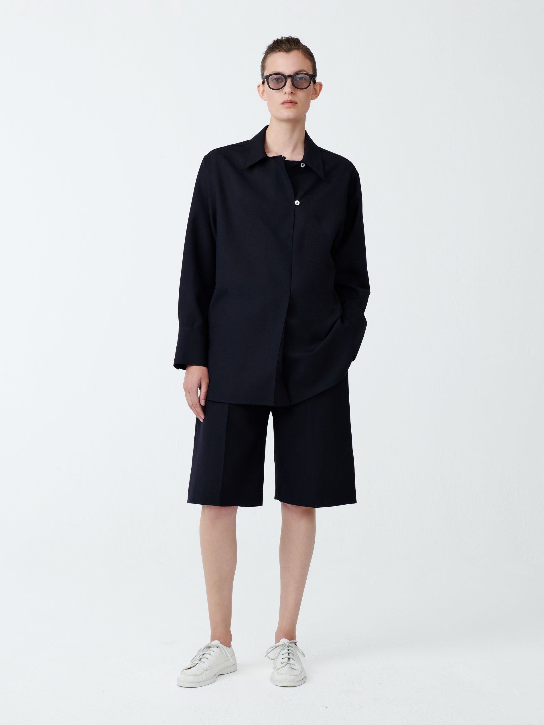 Wilton Tropical Wool Shirt in Darkest Navy - Studio Nicholson