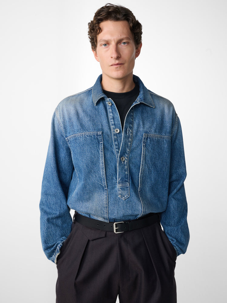York Denim Polo Shirt in Thrashed Indigo Wash
