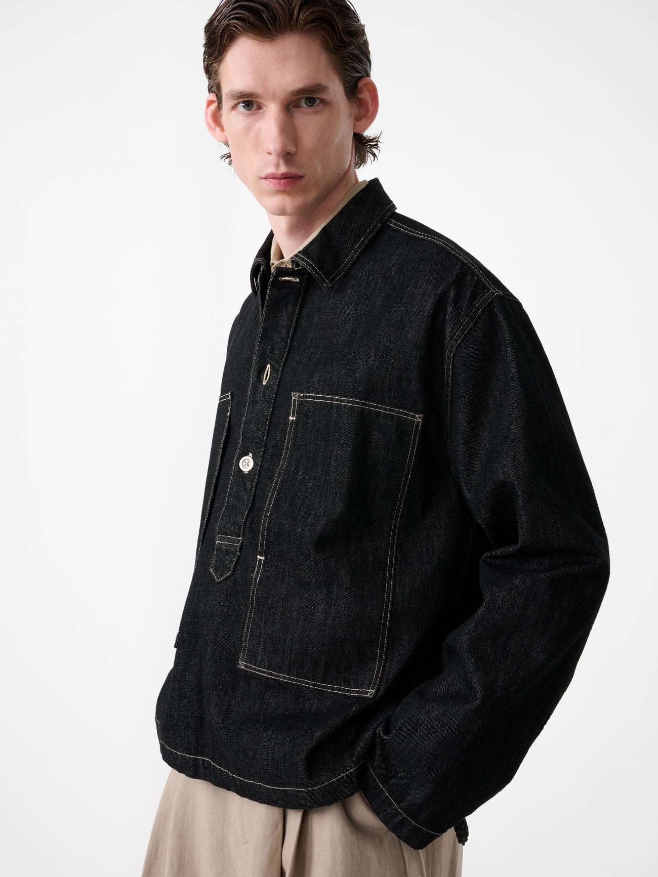 York Denim Polo Shirt in Black / White Weft