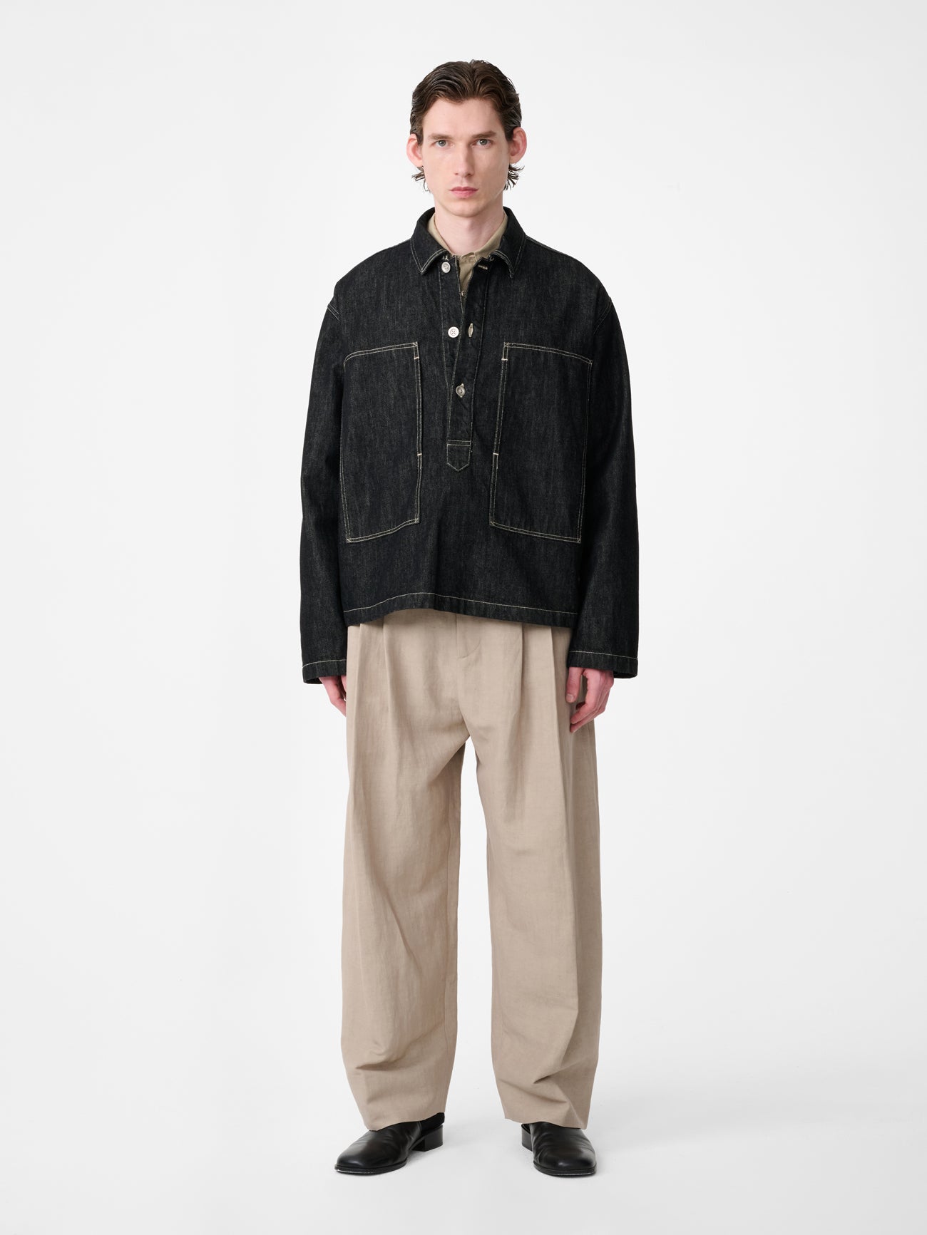 York Denim Polo Shirt in Black / White Weft