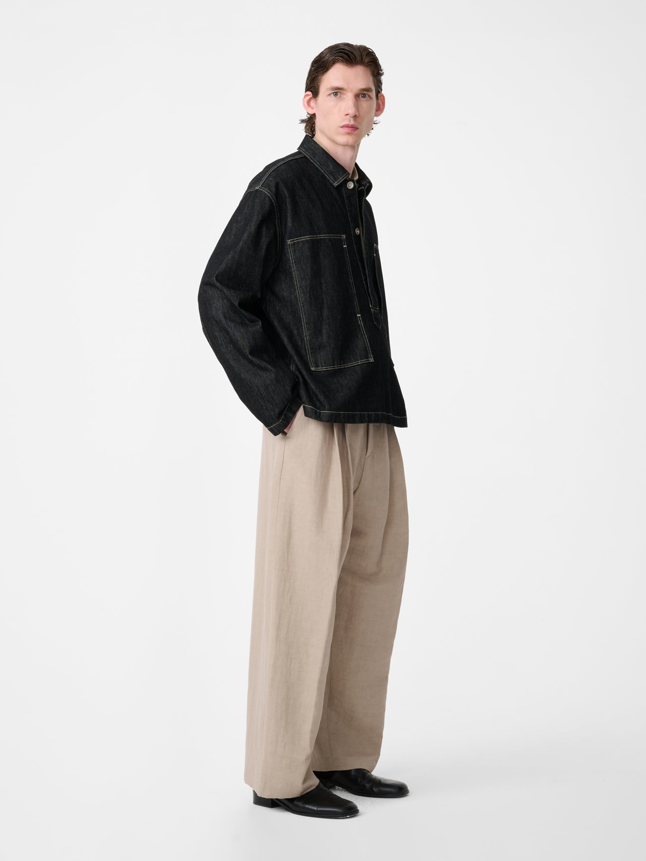 York Denim Polo Shirt in Black / White Weft