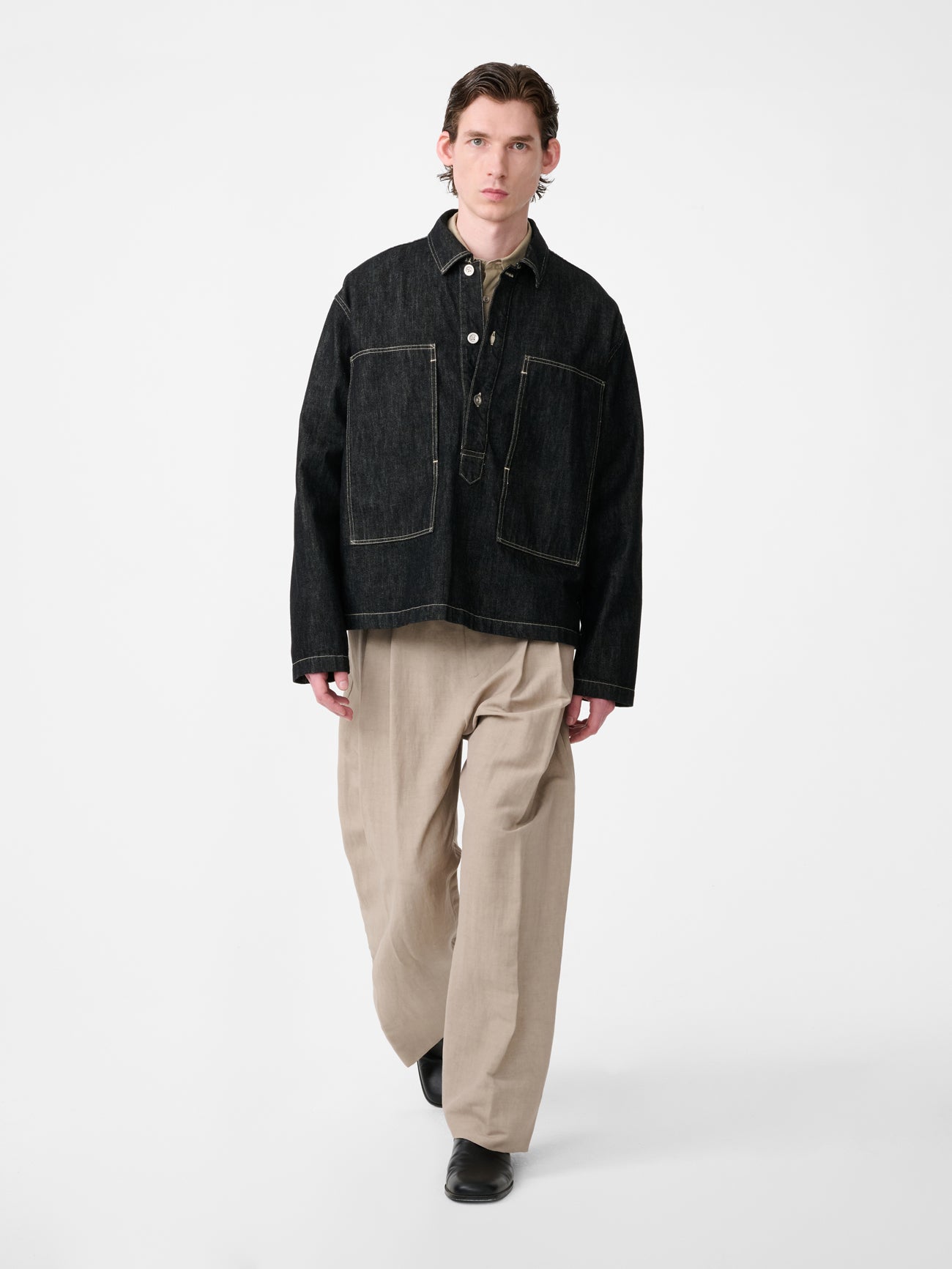 York Denim Polo Shirt in Black / White Weft