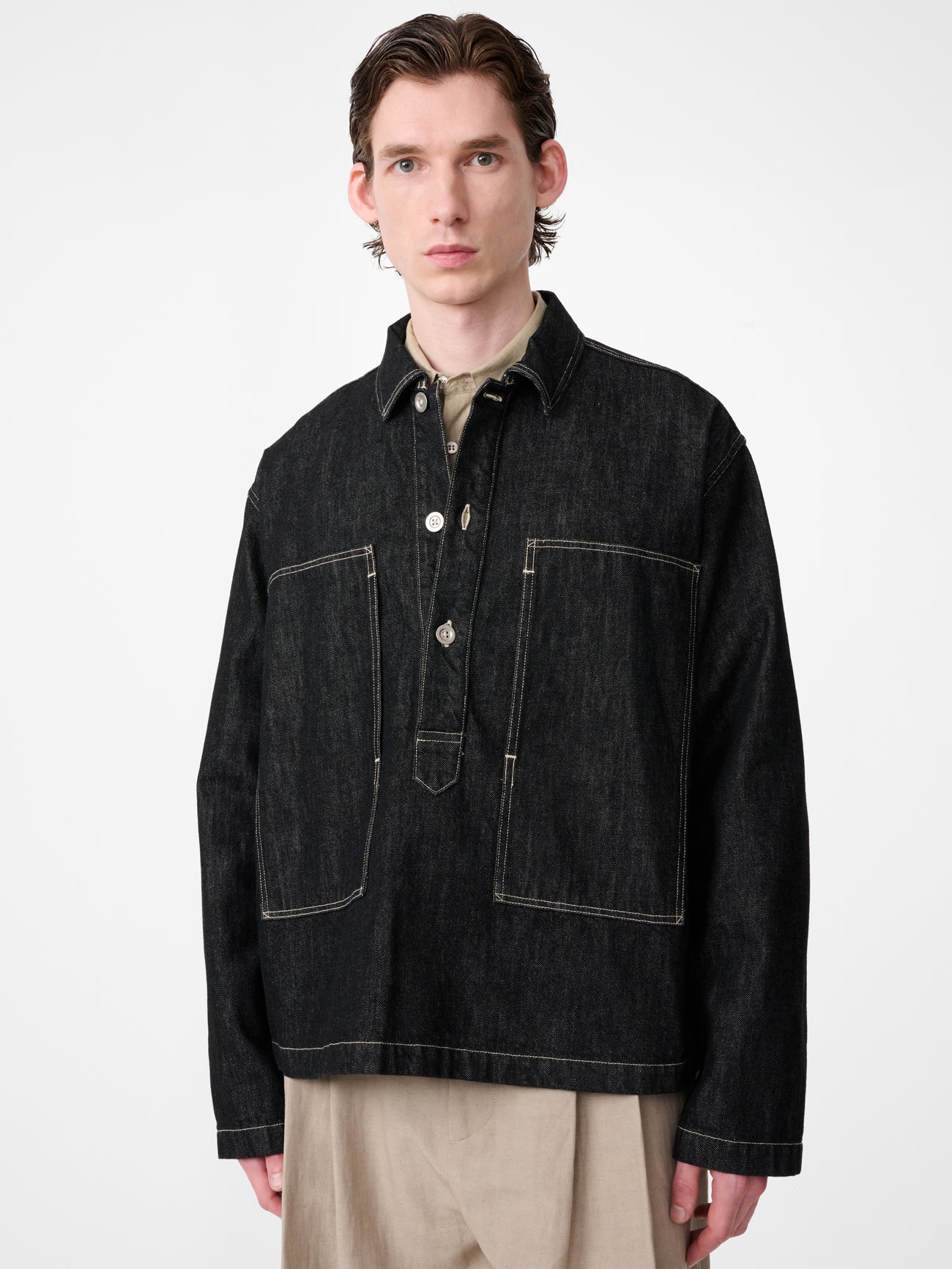 York Denim Polo Shirt in Black / White Weft