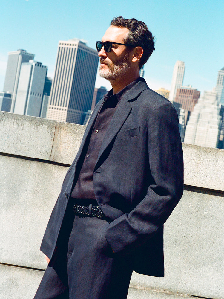 Roversi Linen Jacket in Darkest Navy