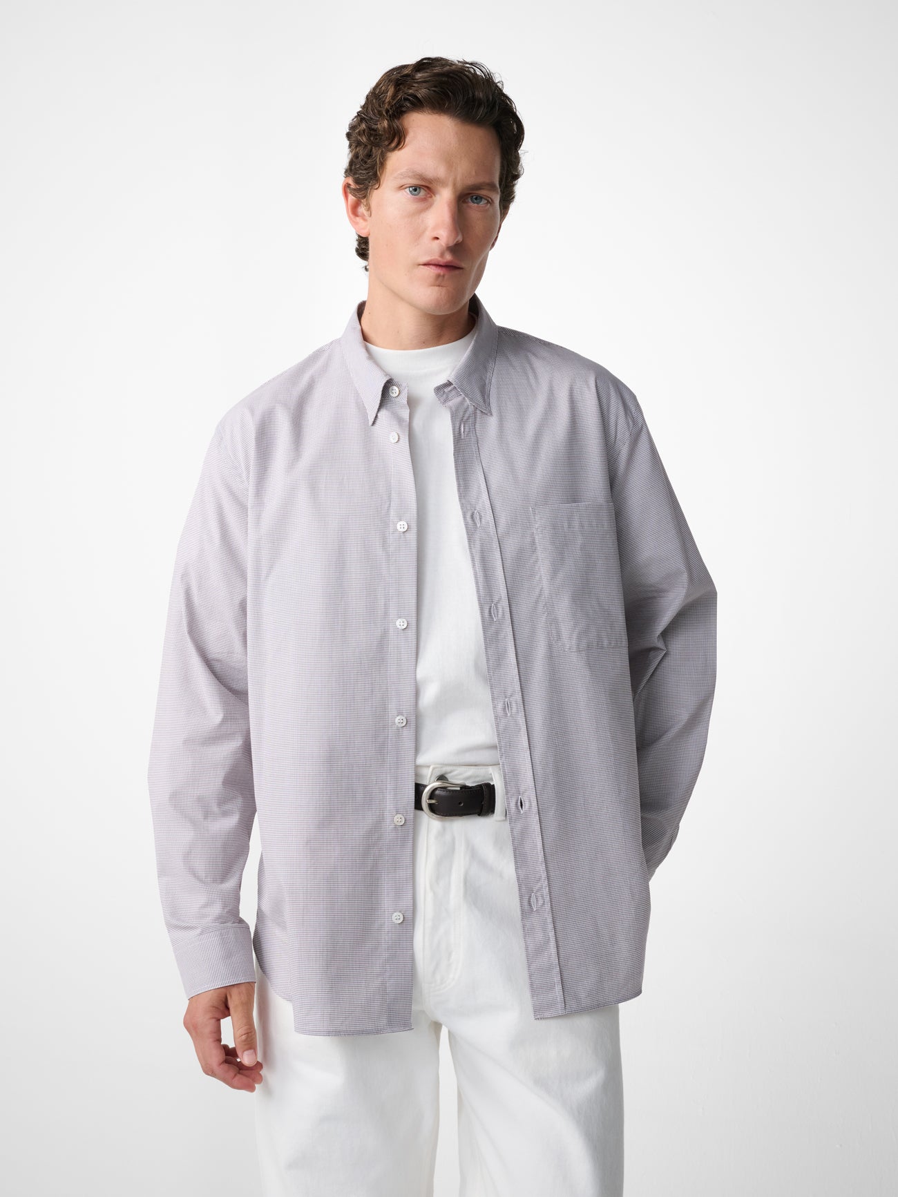 Kingston Shirt in White / Brown Microcheck