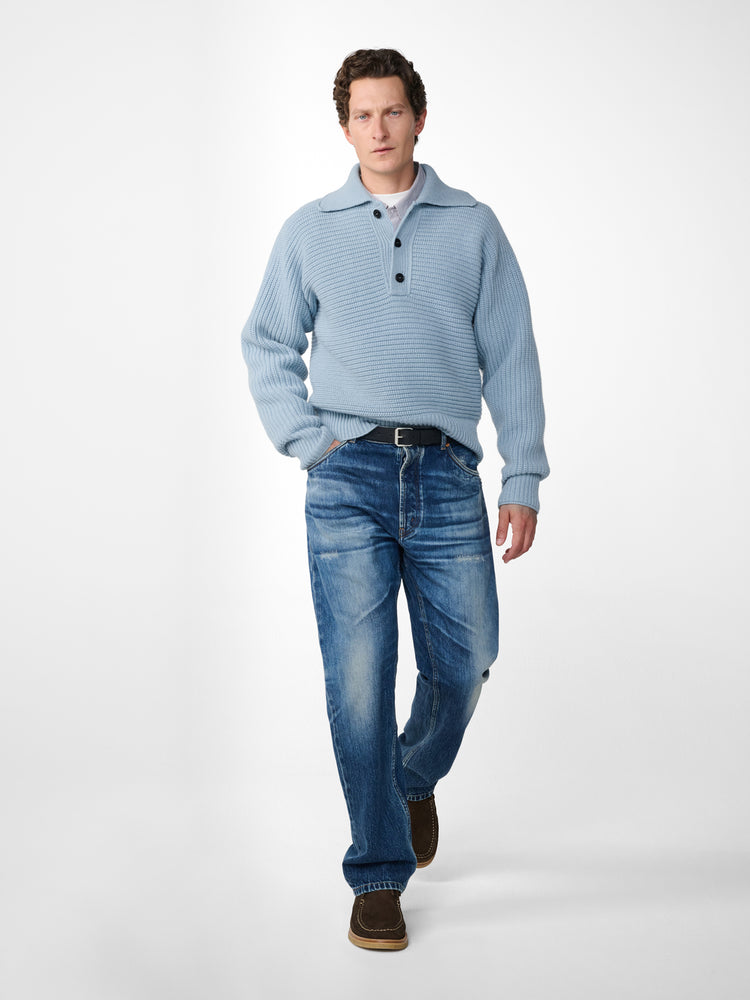 Barrow Lambswool Knit Polo in Glacier Blue