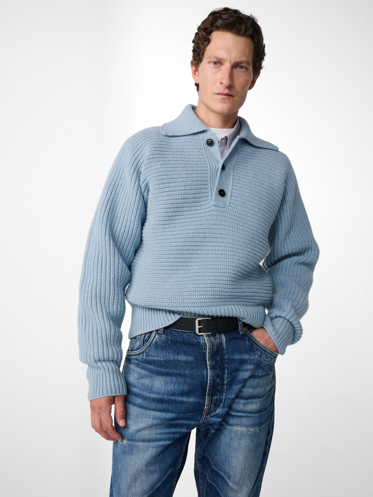 Barrow Lambswool Knit Polo in Glacier Blue