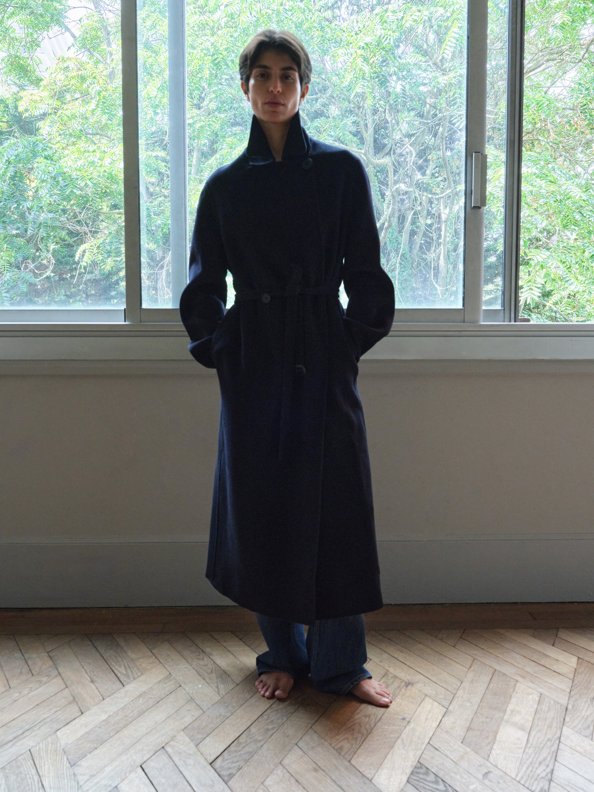 Mori Wool Coat in Darkest Navy