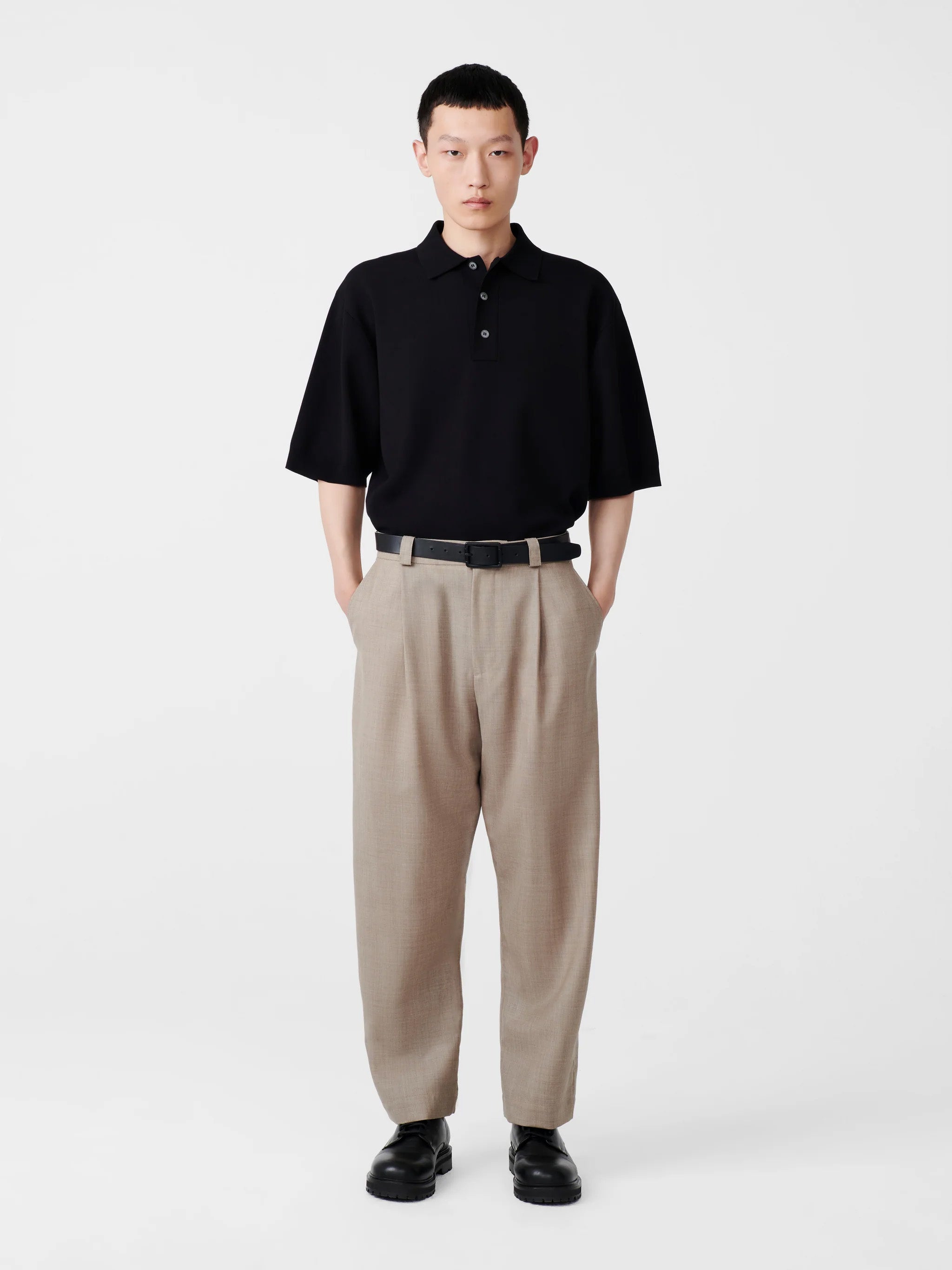 Tuck Tropical Wool Pant Straw Melange