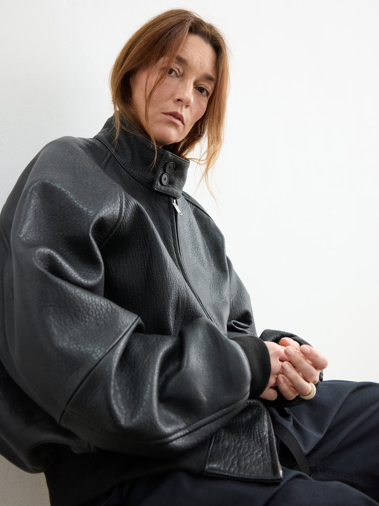 Over Leather Jacket in Black