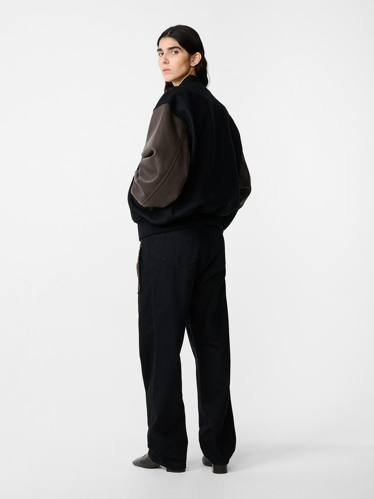 Alph Leather Bomber Jacket in Black / Cocoa