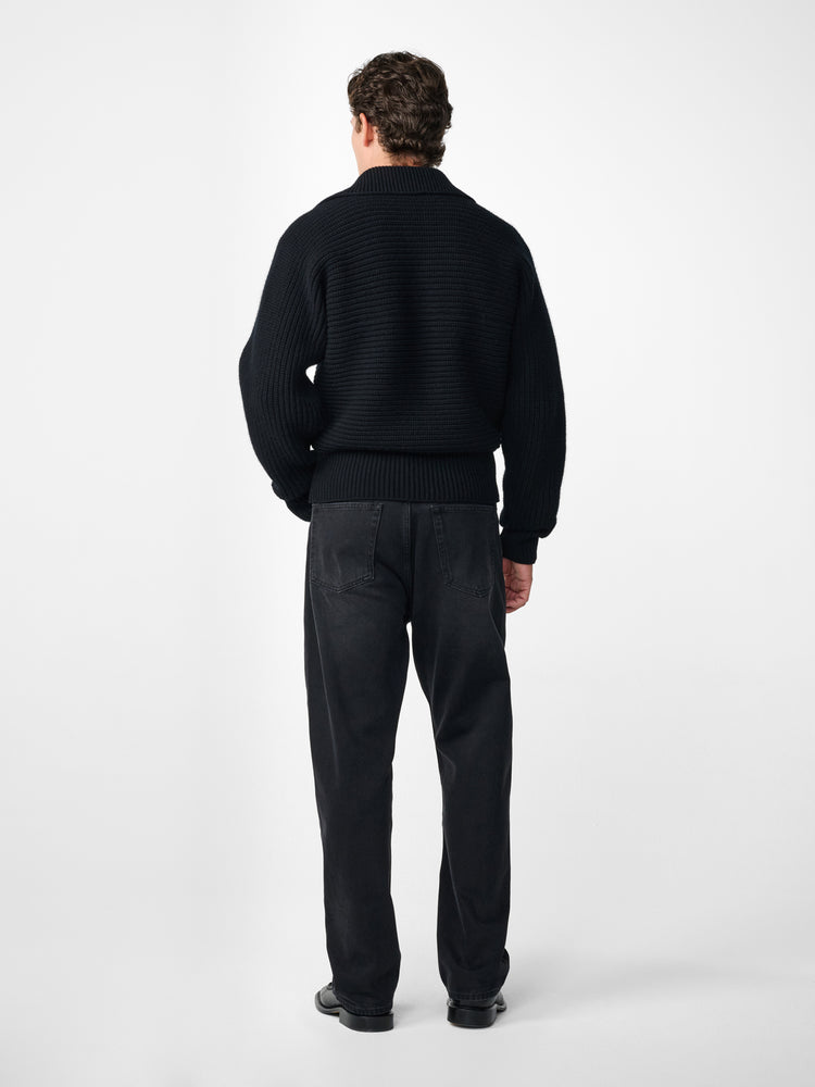 Barrow Lambswool Knit Polo in Black