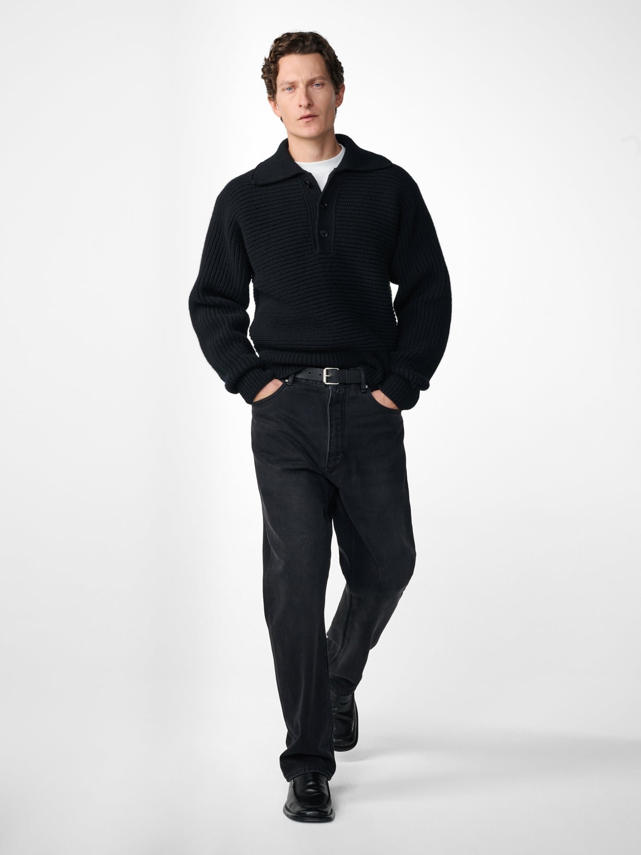 Barrow Lambswool Knit Polo in Black