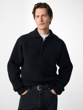 Barrow Lambswool Knit Polo in Black