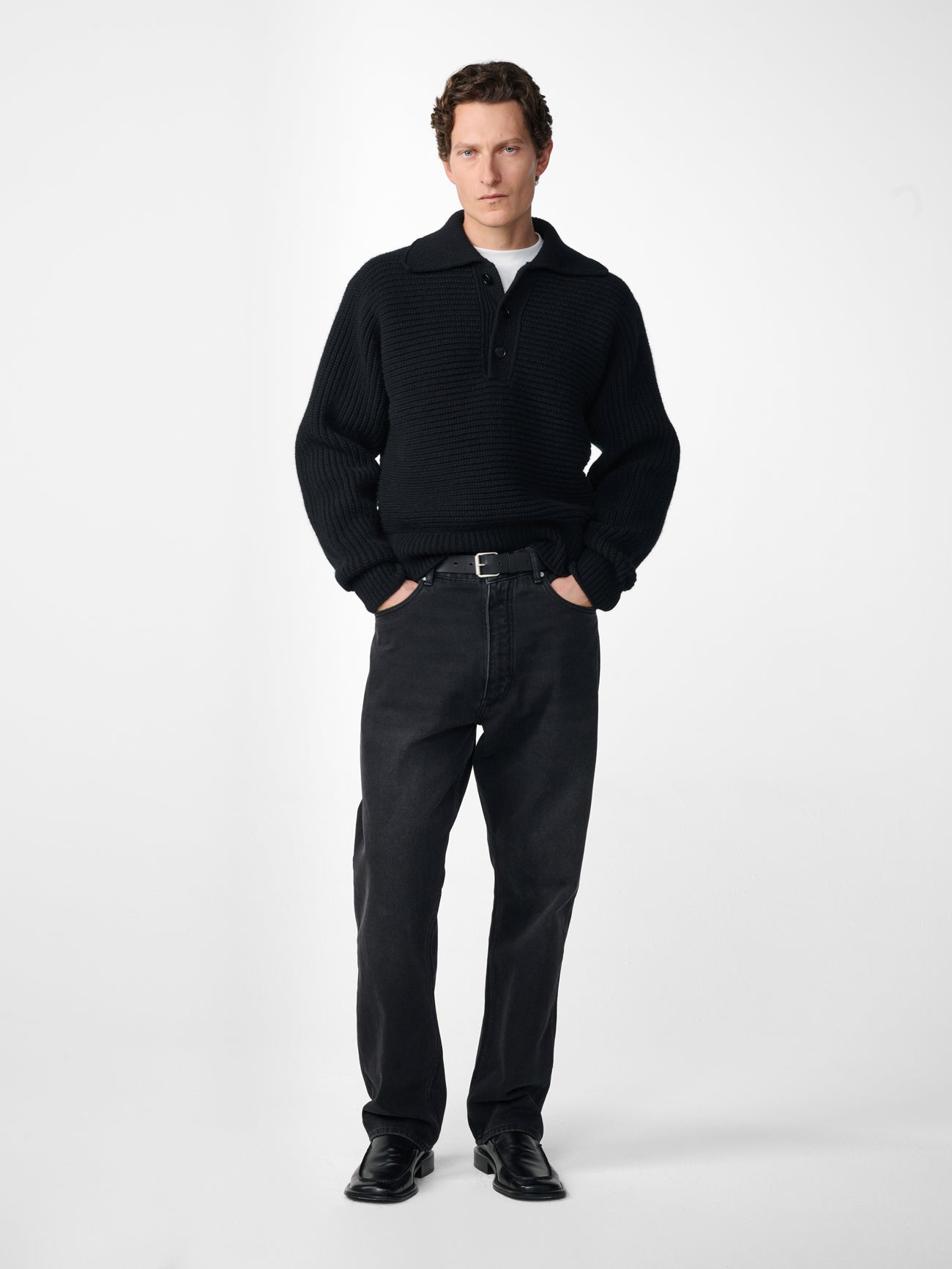 Barrow Lambswool Knit Polo in Black