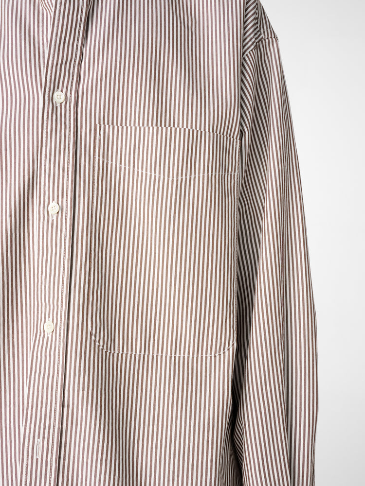 SN X BEAMS Plus Lisa Oxford Shirt in Brown White Stripe