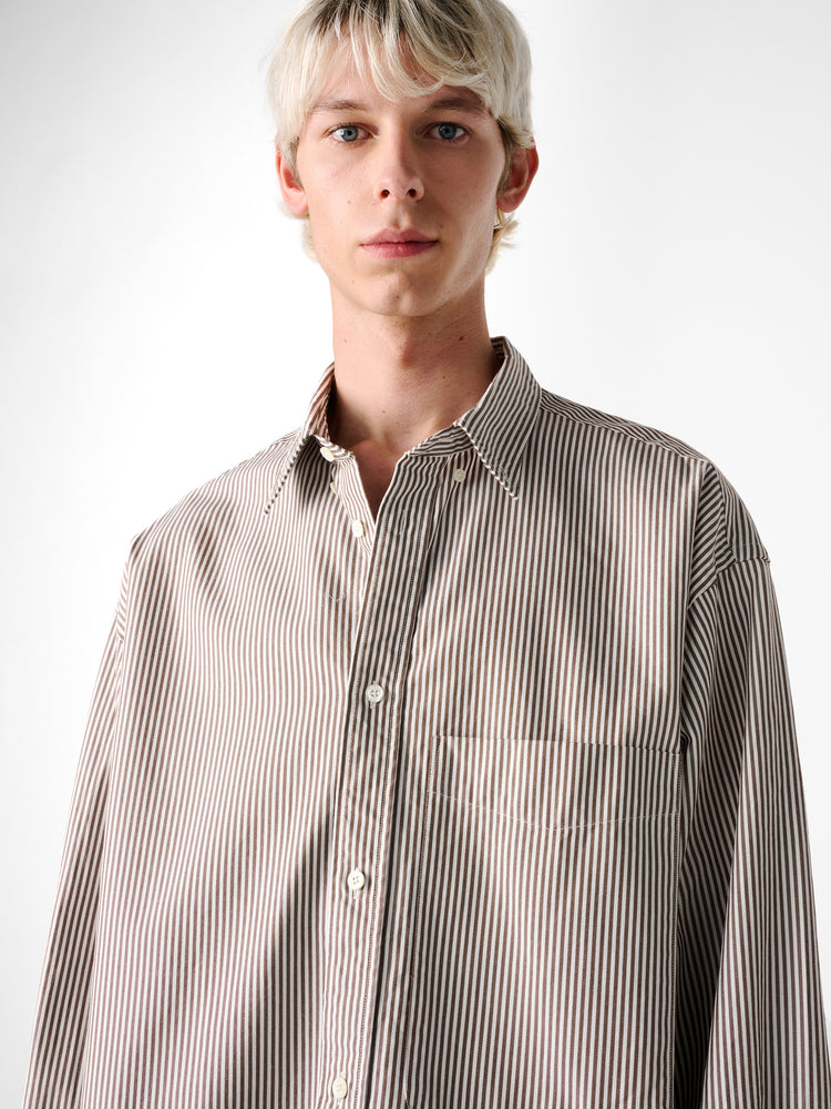 SN X BEAMS Plus Lisa Oxford Shirt in Brown White Stripe