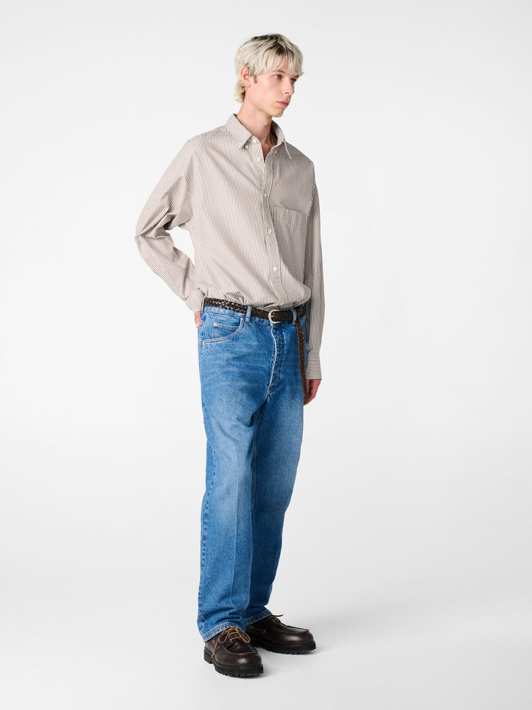 SN X BEAMS Plus Lisa Oxford Shirt in Brown White Stripe