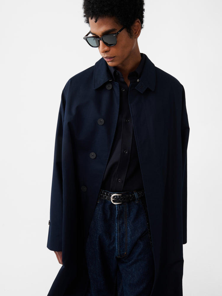 Crowe Coated Cotton Coat in Darkest Navy