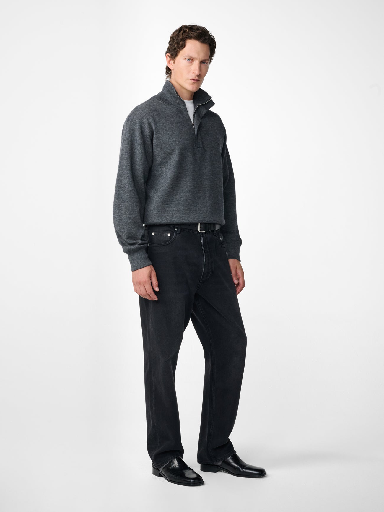 Falmouth Cashmere Knit Polo in Charcoal