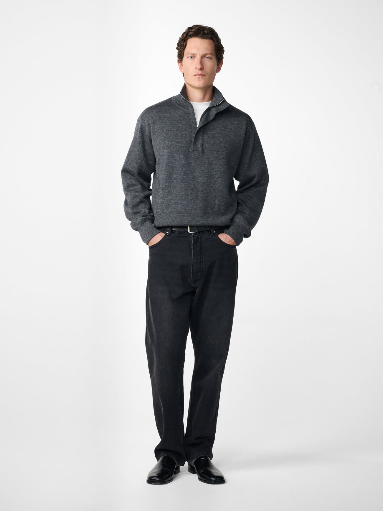 Falmouth Cashmere Knit Polo in Charcoal