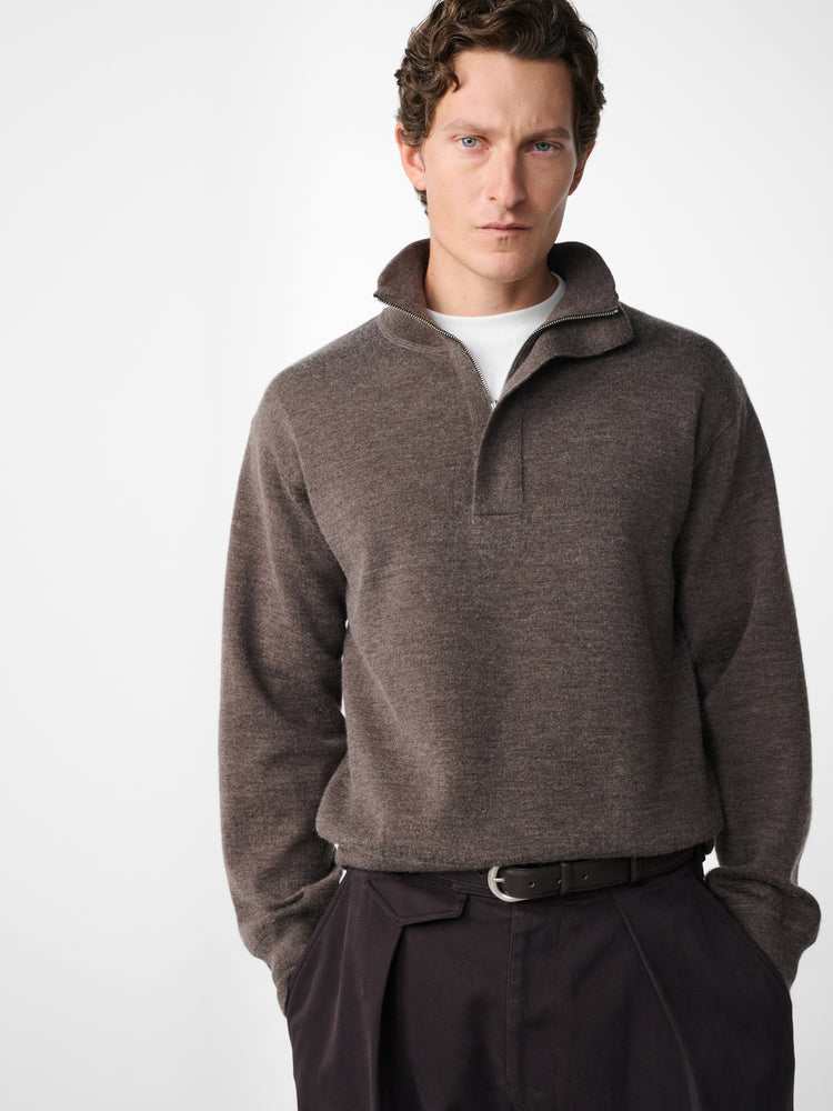 Falmouth Cashmere Knit Polo in Stone Melange