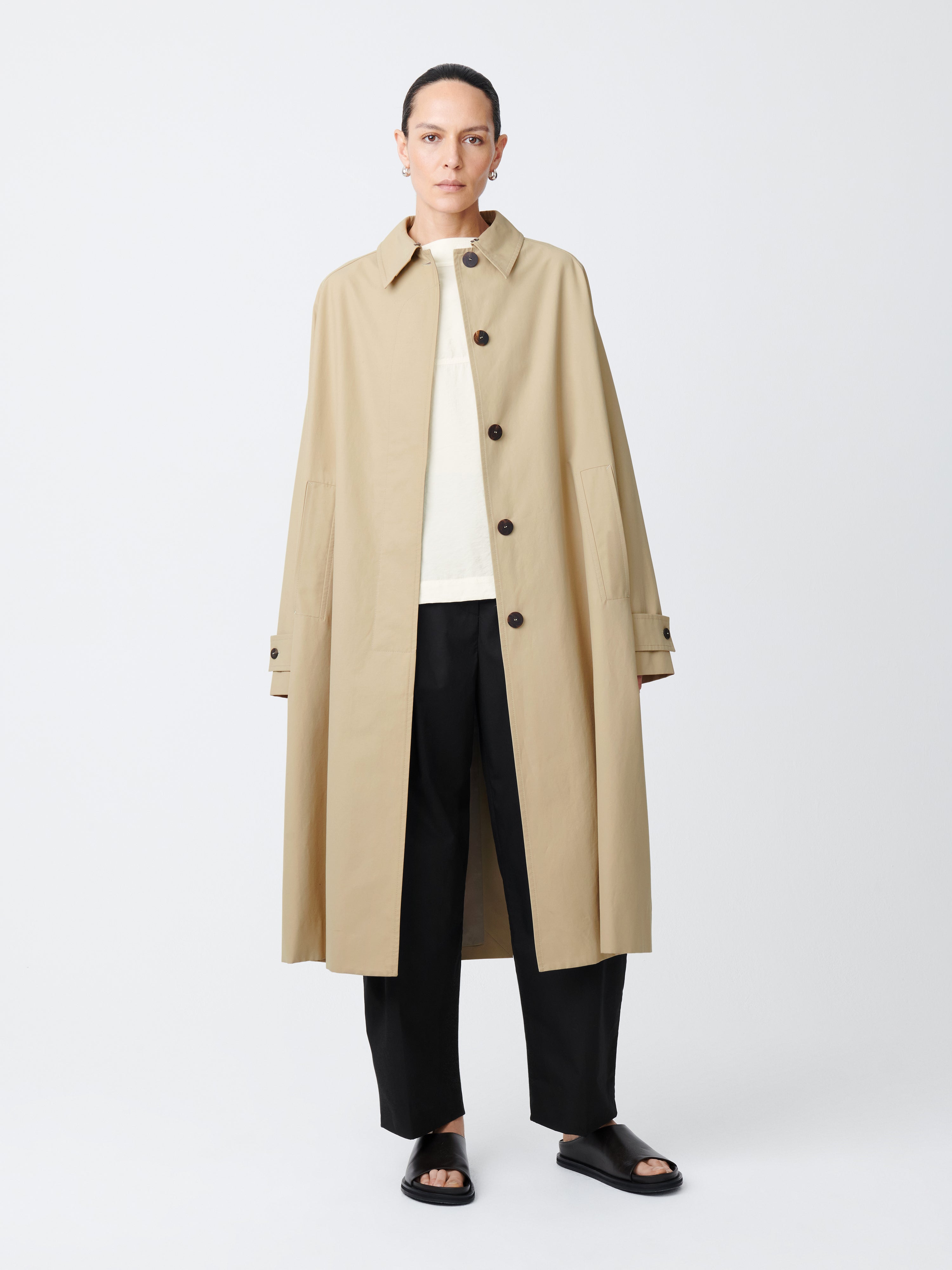 Holin Technical Cotton Trench In Tan