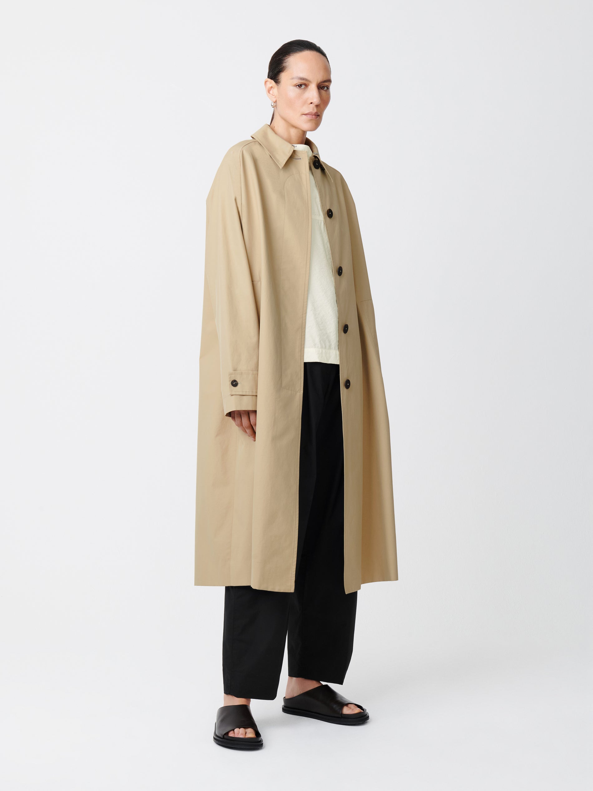 Holin Technical Cotton Coat In Tan - Studio Nicholson