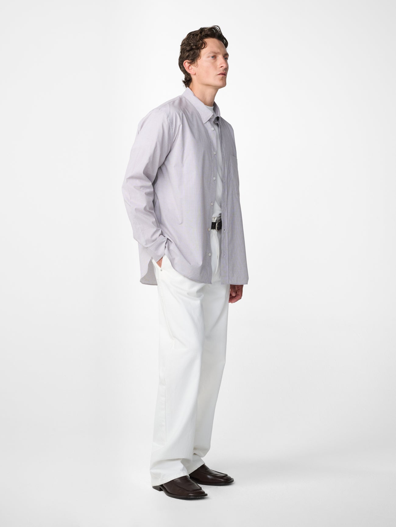 Kingston Shirt in White / Brown Microcheck
