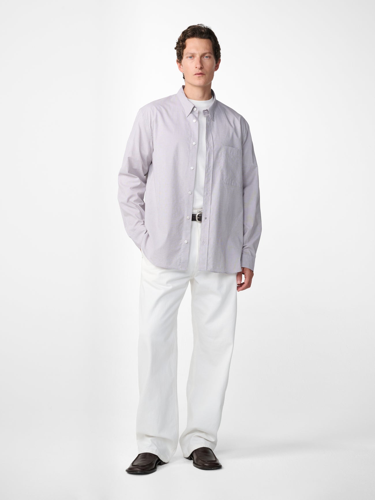 Kingston Shirt in White / Brown Microcheck