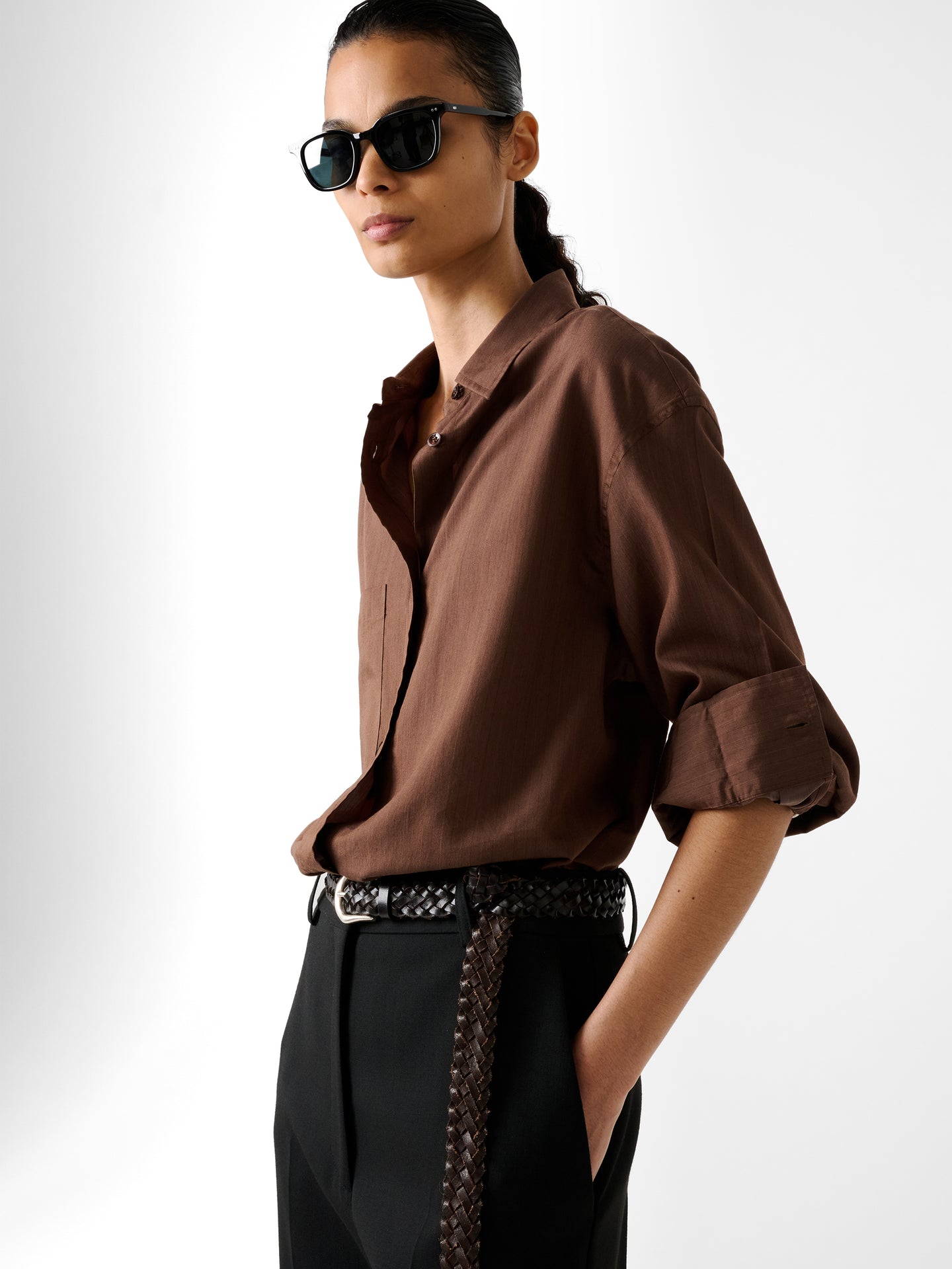 Leto Stripe Shirt in Brown