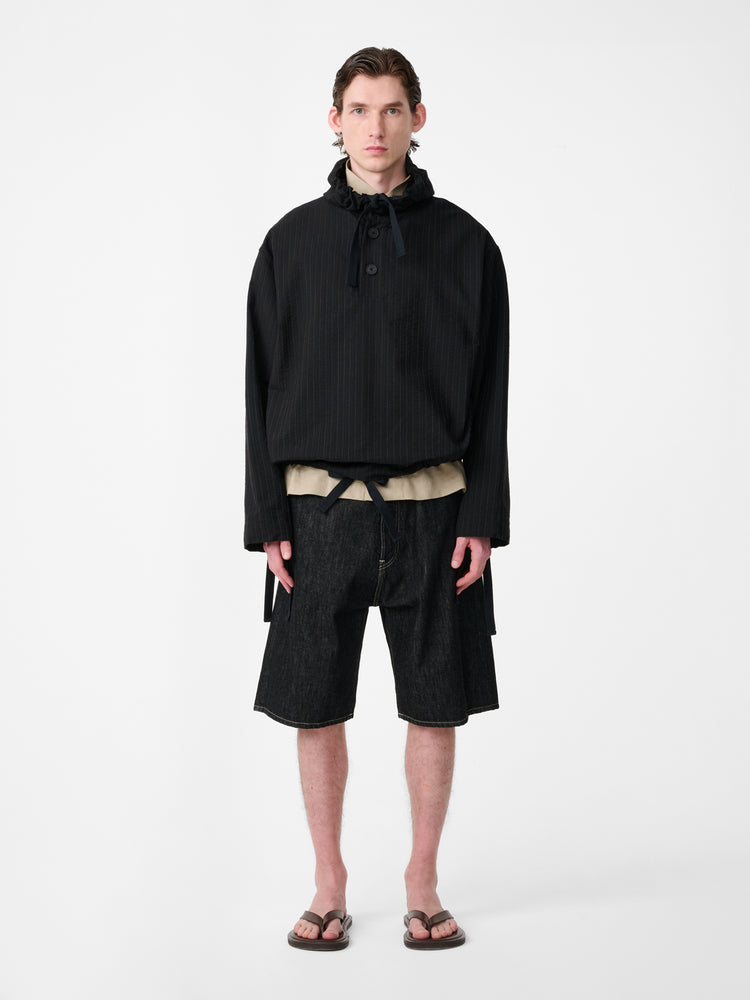 Marylebone Denim Short in Black / White Weft